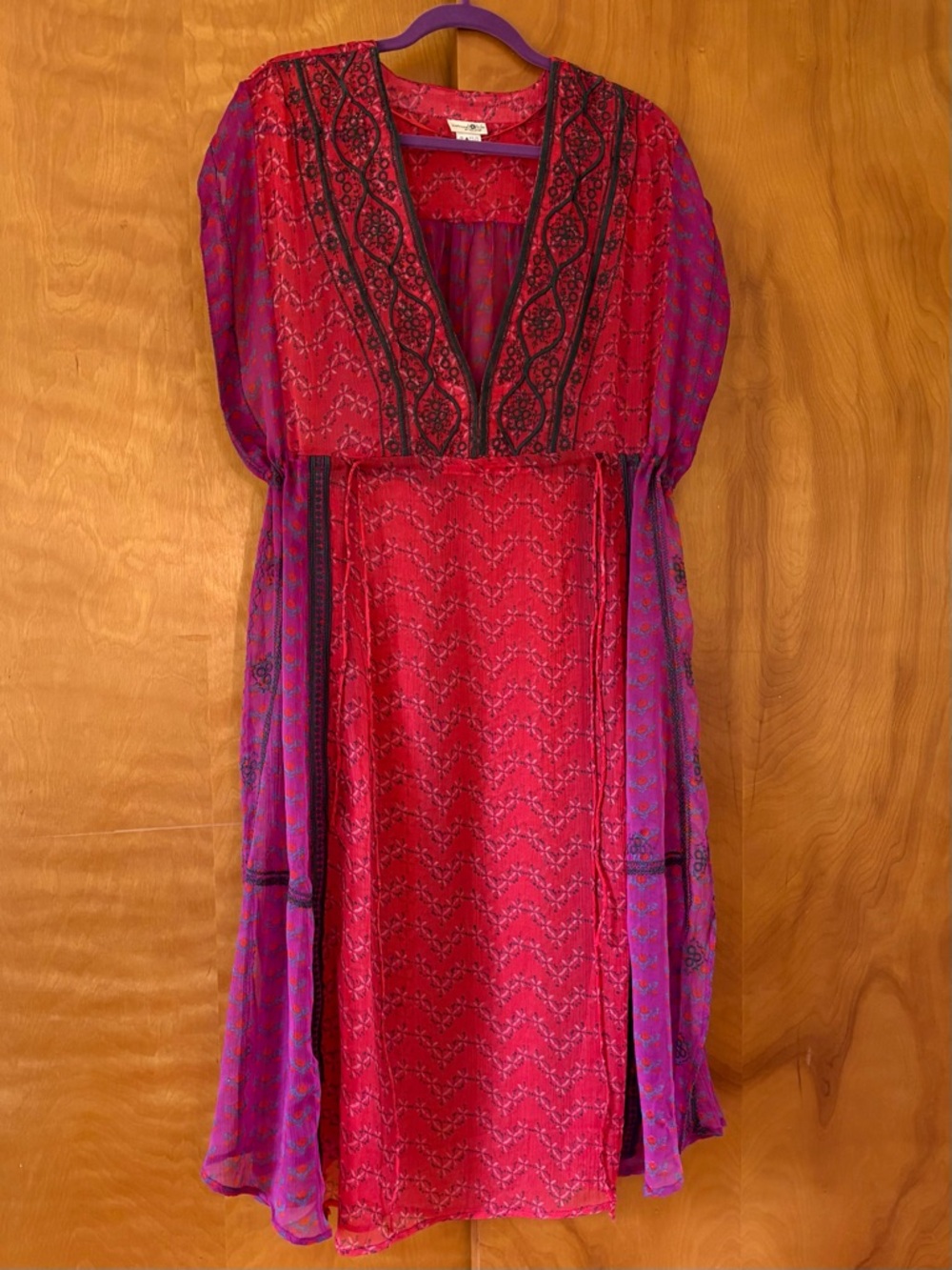 NATURAL LIFE Boho Red & Purple Sheer Cover up / Tunic Dress. Women’s O/S